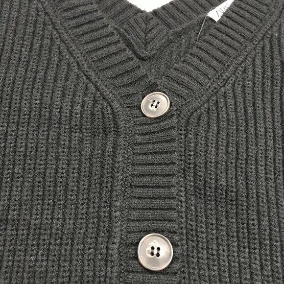 Zara Black V-Neck Cropped Cardigan Sweater Women's Large Ribbed Wool Blend NEW - Picture 8 of 10